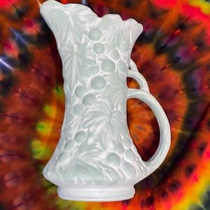 CERAMIC BLUEISH GRAY PITCHER/VASE WITH HANDLE.  OFFERS CONSIDERED!